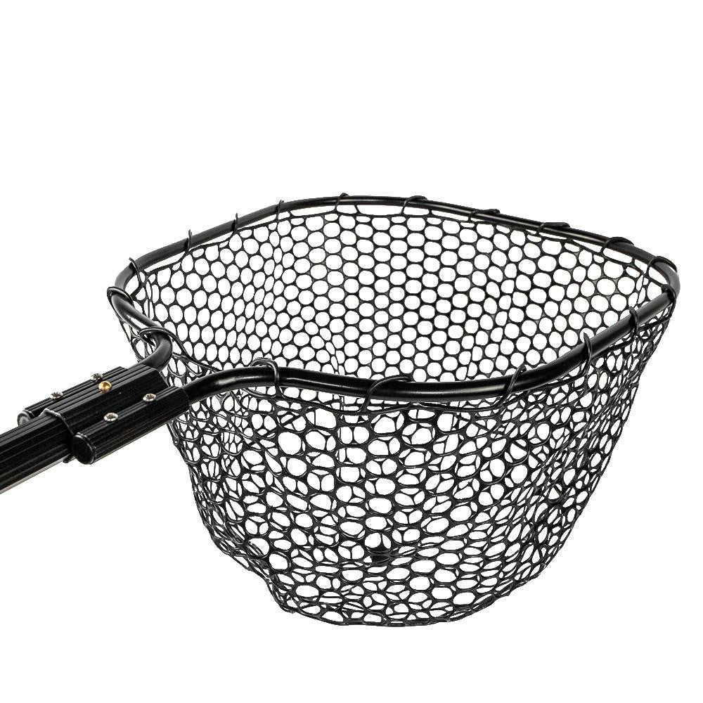 16” x 19” Landing Net with 24” Long Telescoping Handle and Rubber Netting, Black