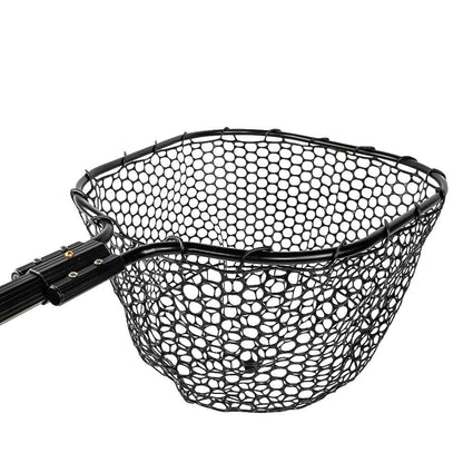 16” x 19” Landing Net with 24” Long Telescoping Handle and Rubber Netting, Black
