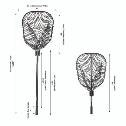 16” x 19” (40,64 cm x 48,26 cm) Landing Net with 35.5” (90,17 cm) Long Telescoping Handle and Rubber Netting, Black