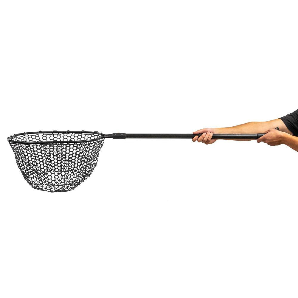 16” x 19” (40,64 cm x 48,26 cm) Landing Net with 35.5” (90,17 cm) Long Telescoping Handle and Rubber Netting, Black